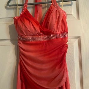 Coral high low halter neck dress